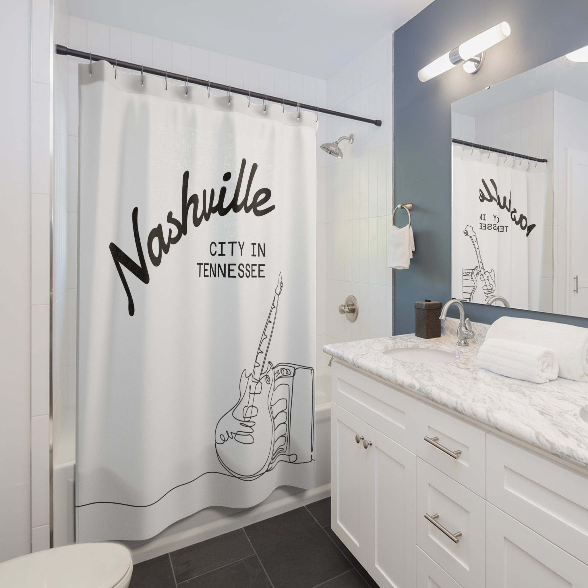 Nashville Guitar Line Art Shower Curtain Gift: Music City Pride for Traveler Homes