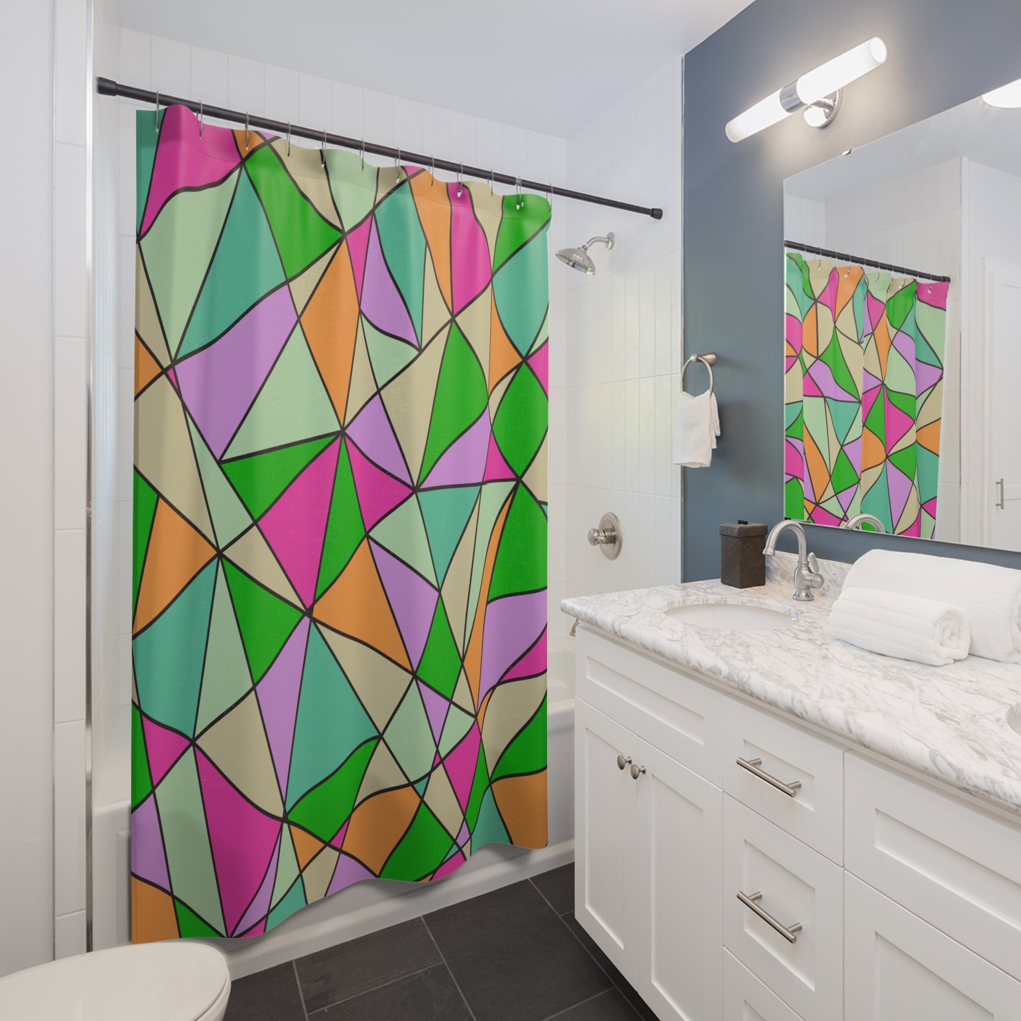 Geometric Stained Glass Shower Curtain Gift: Modern Mosaic Art for Vibrant Homes