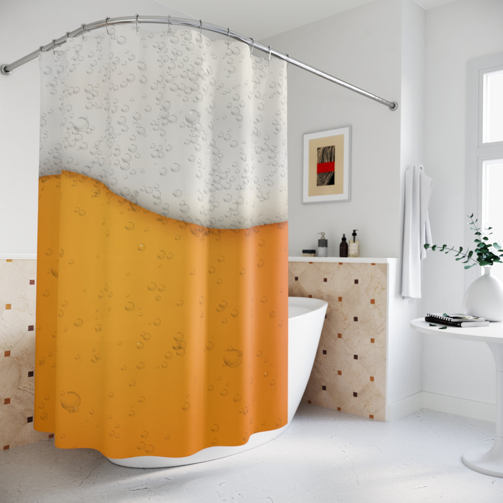 Cold Beer Foam Graphic Shower Curtain Gift: Refreshing Brew for Enthusiast Homes