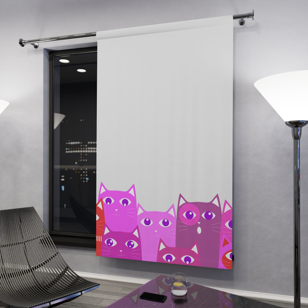 Curious Group of Pink Cats Blackout Window Curtain