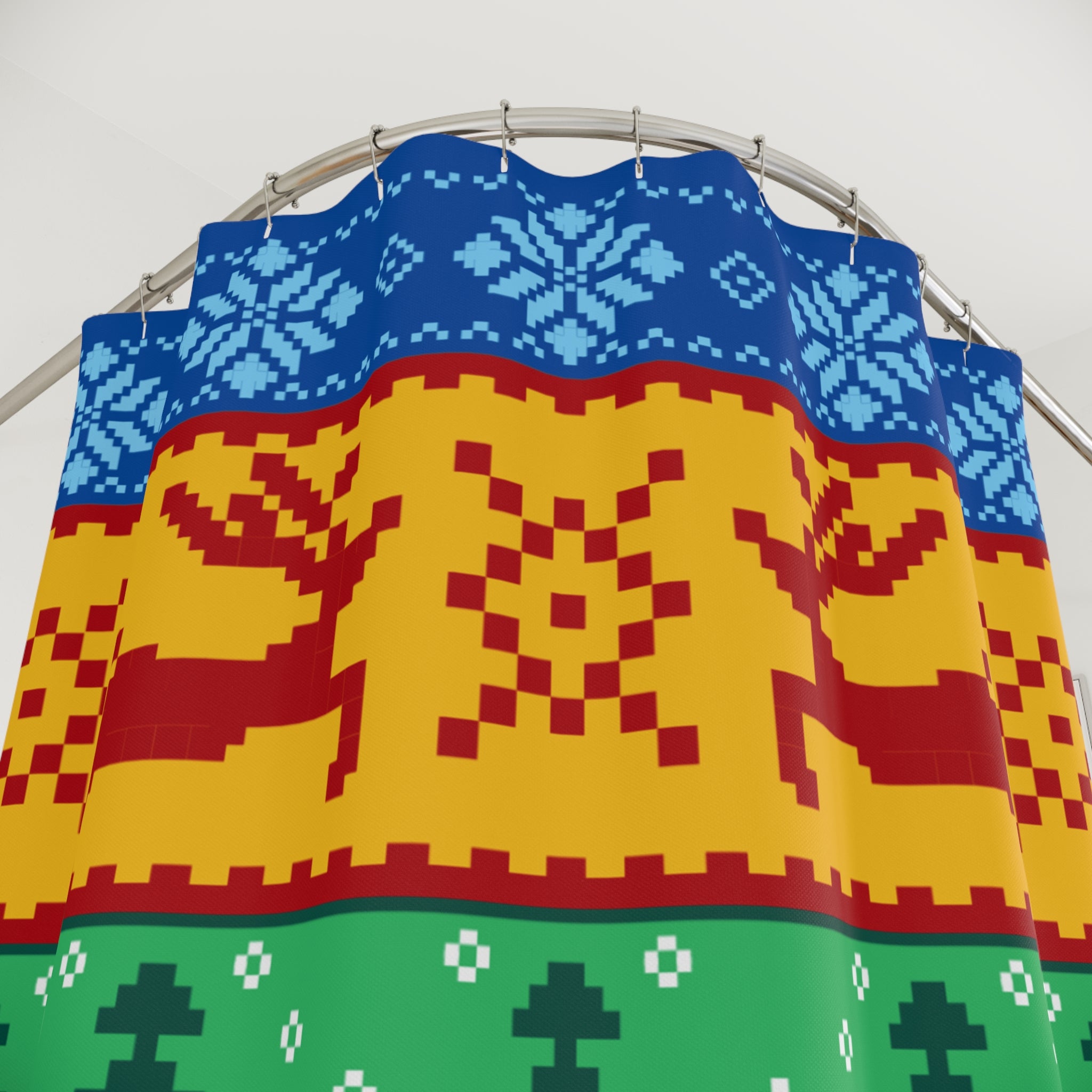 Ugly Christmas Sweater Shower Curtain Gift: Pixel Festive Fun for the Holidays