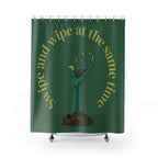"Swipe and Wipe" Zombie Hand Shower Curtain Gift: Humorous Horror for Quirky Homes