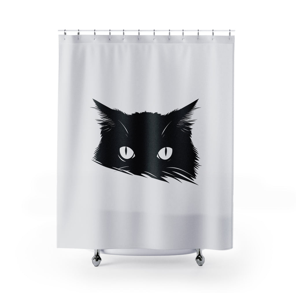 Peekaboo Black Cat Shower Curtain Gift: Minimalist Mystique for Cat Lovers