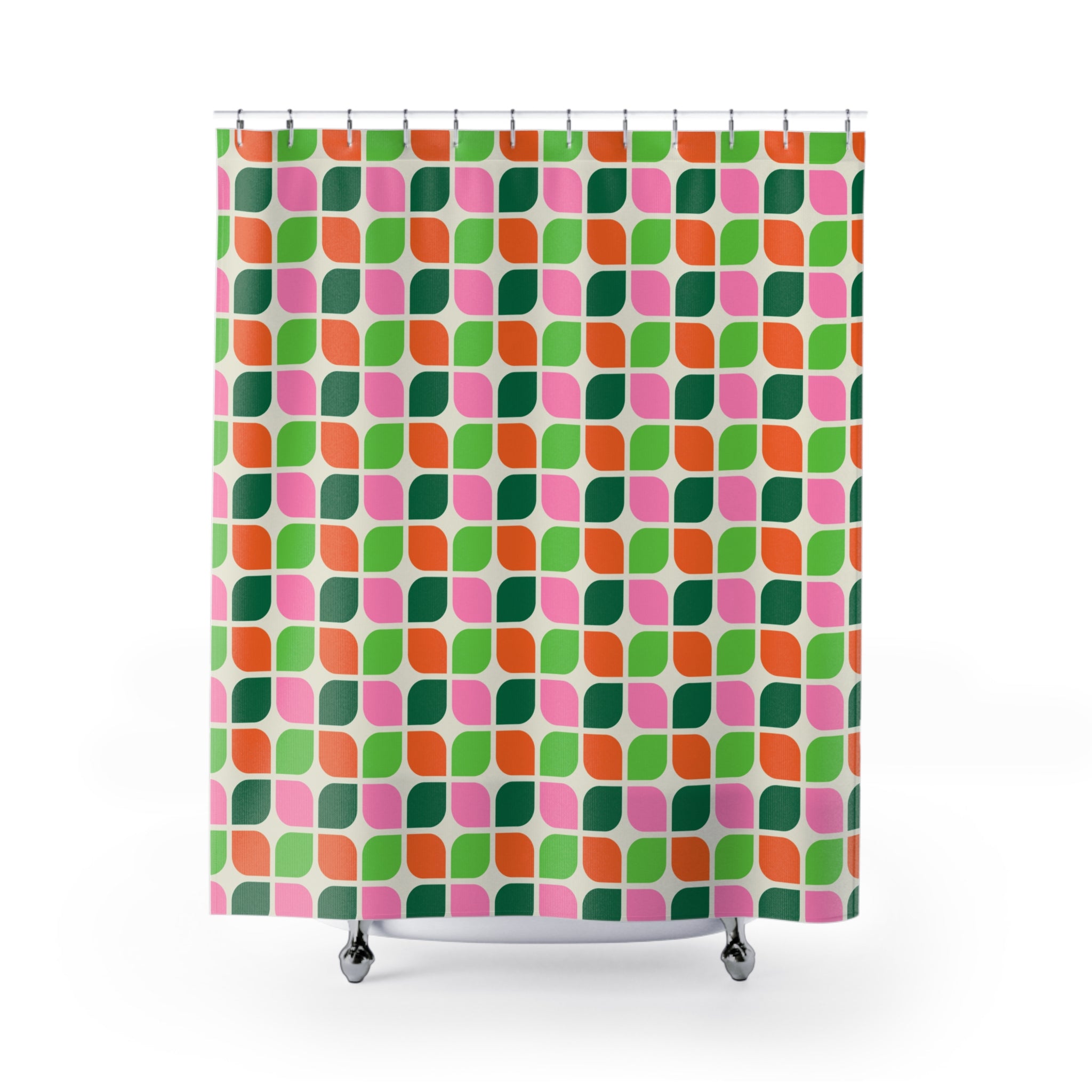Retro Petal Grid Shower Curtain Gift: Organic Mid-Century Vibe for Colorful Homes