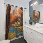 Scenic Autumn A-Frame Cabin Retreat Shower Curtain Gift: Cozy Fall for Nature Escapes
