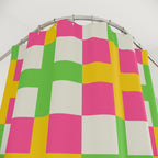 Pink, Green & Yellow Checkerboard Shower Curtain Gift: Dopamine Decor for Bold Homes