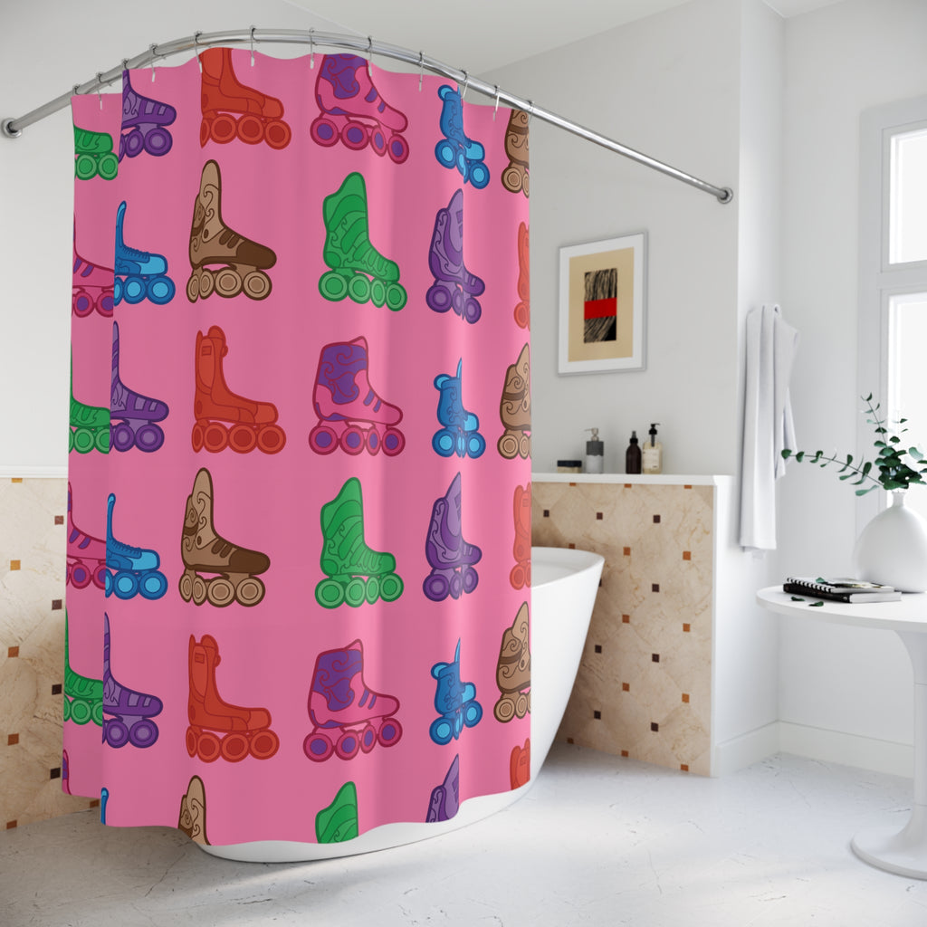Multi-Color Roller Skate Pattern Shower Curtain Gift: Retro Pop for Playful Homes