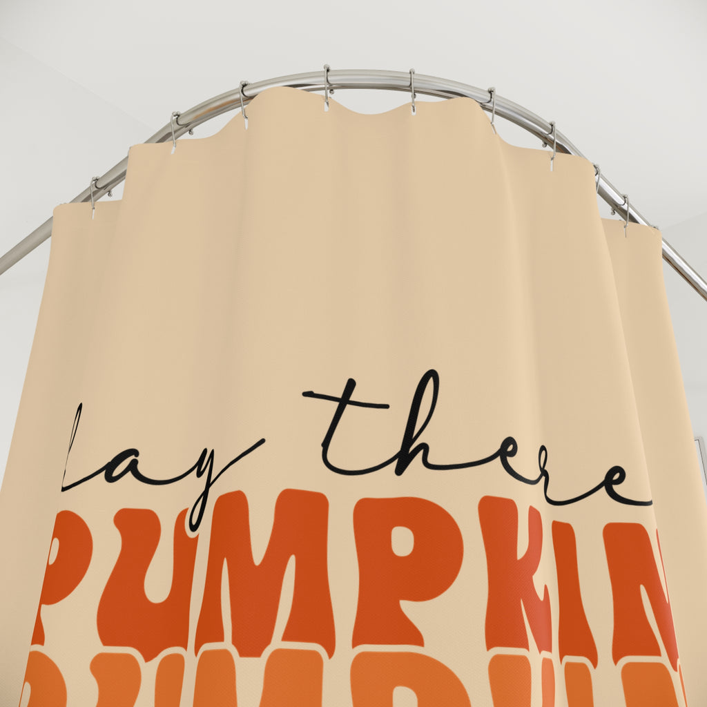 "Hey There Pumpkin" Groovy Autumn Stacked Text Shower Curtain Gift: Retro Warmth for Fall Homes