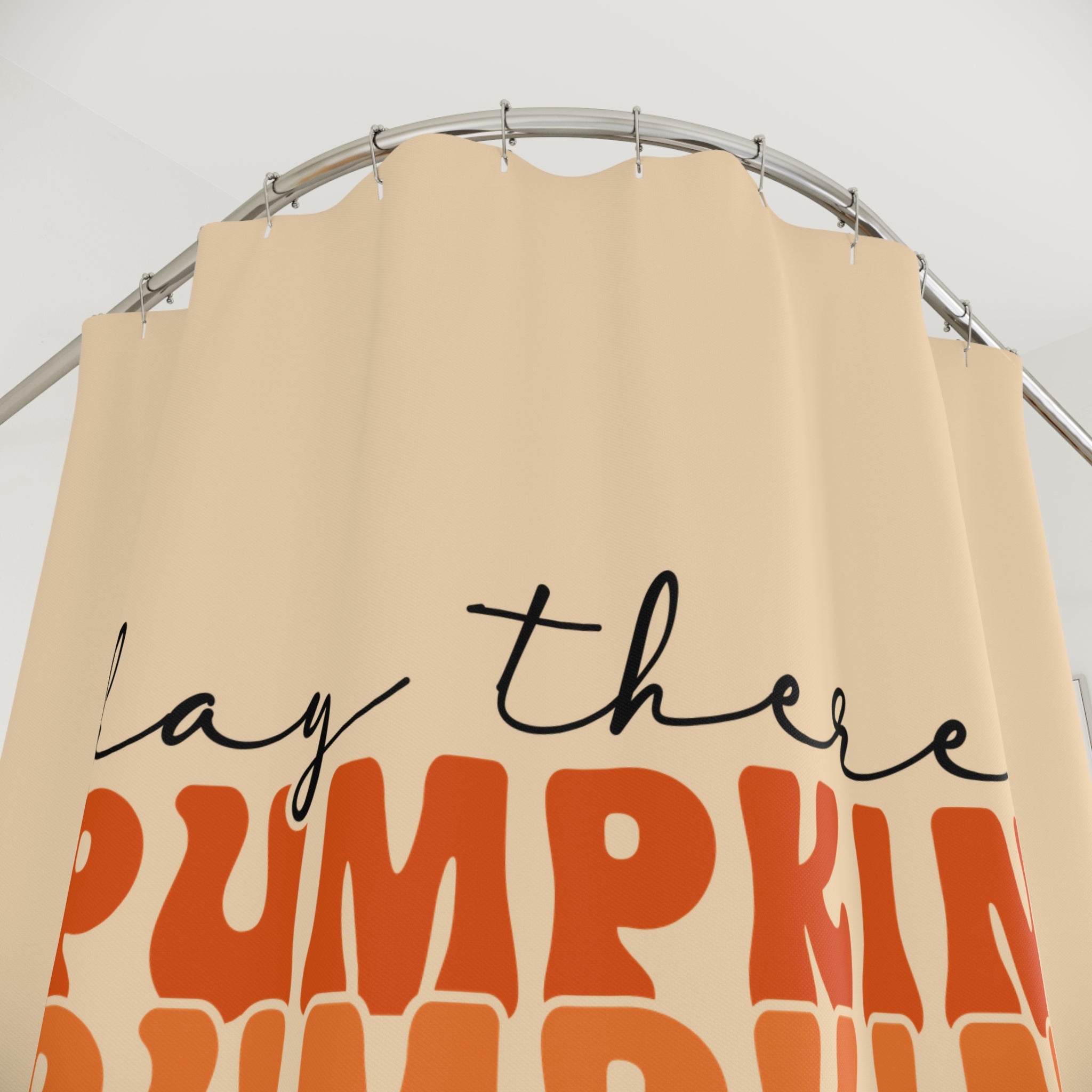 "Hey There Pumpkin" Groovy Autumn Stacked Text Shower Curtain Gift: Retro Warmth for Fall Homes