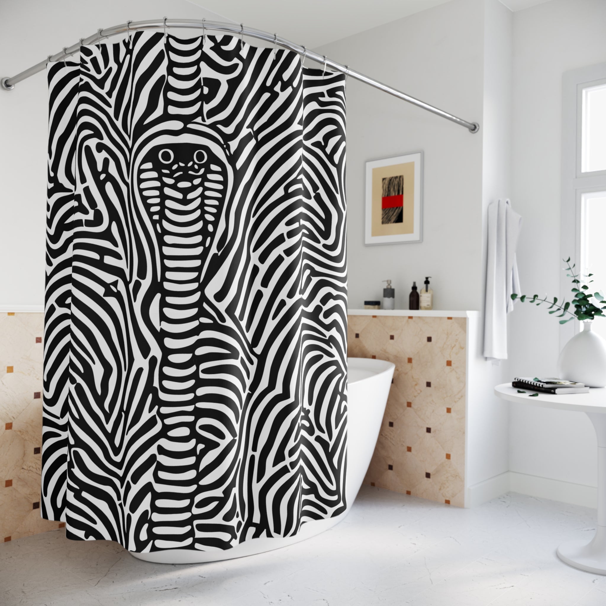 Hypnotic Cobra White Maze Shower Curtain Gift: Psychedelic Intrigue for Modern Homes