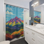 Geometric Mountain Landscape Shower Curtain Gift: Cubist Nature for Modern Homes