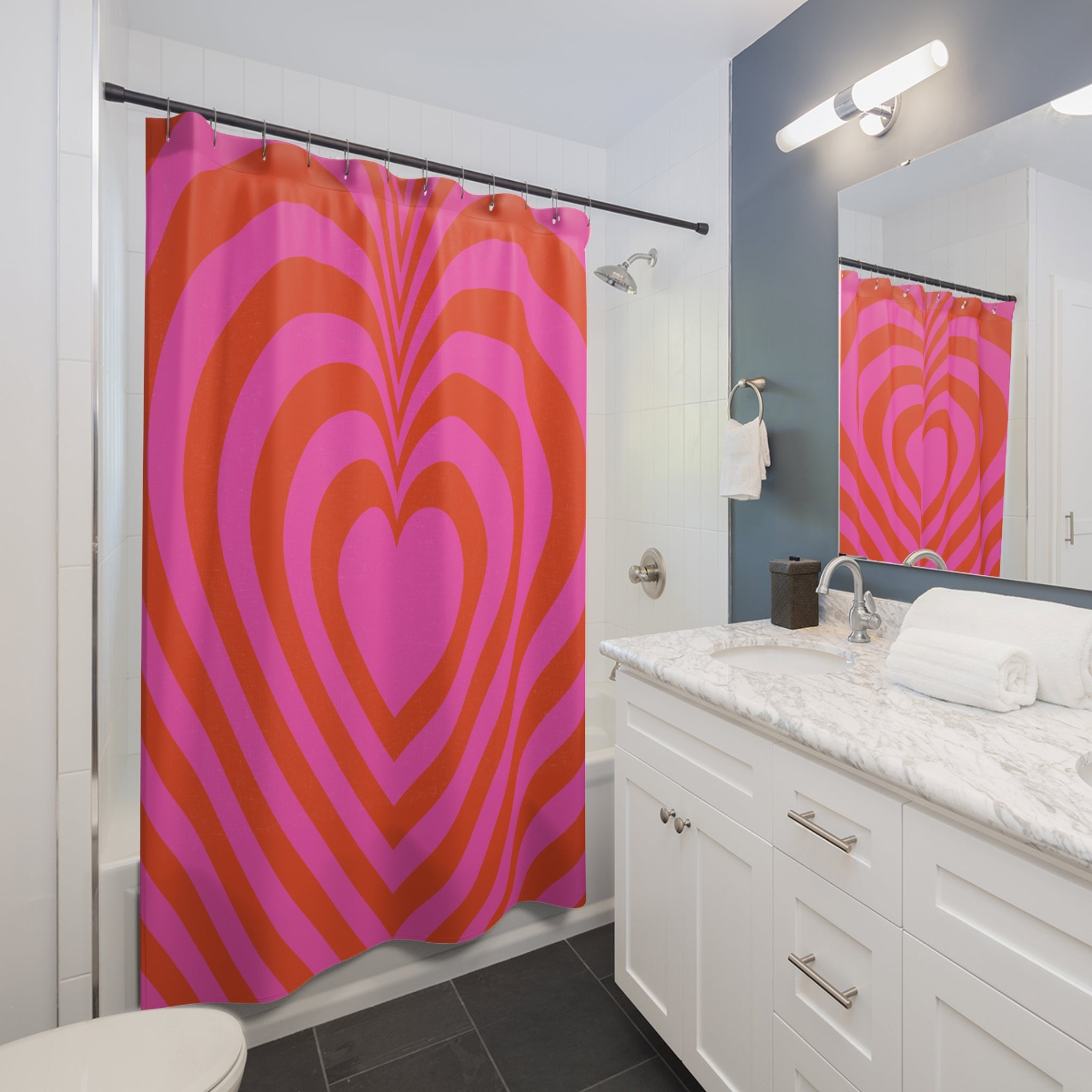 Op Art Concentric Hearts Shower Curtain Gift: Groovy Love for Retro Homes