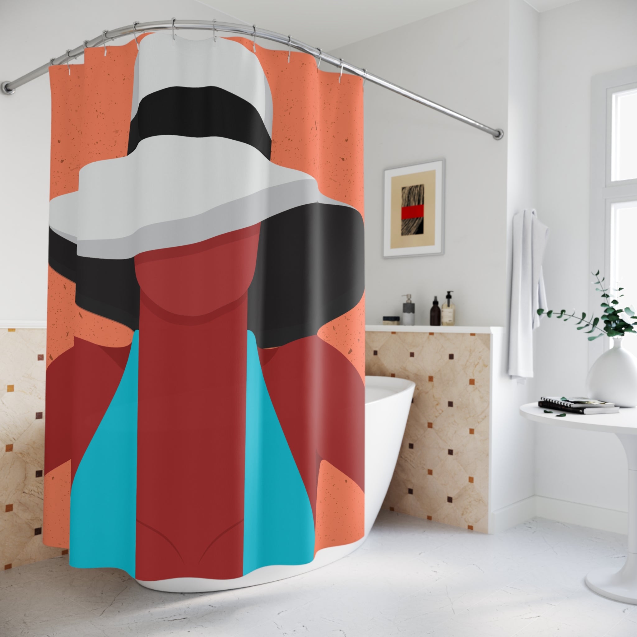 Abstract Sun Hat & Swimsuit Shower Curtain Gift: Minimalist Summer for Modern Homes