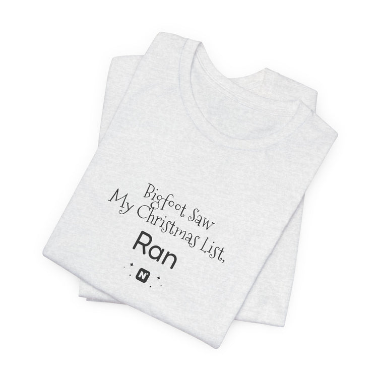 Bigfoot Christmas List T-shirt in coral – original NewGiftDay design