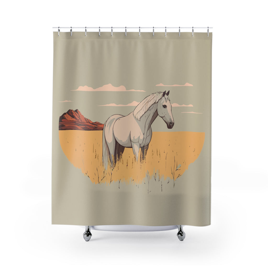 Elegant White Horse Shower Curtain Gift: Western Tranquility for Rustic Homes