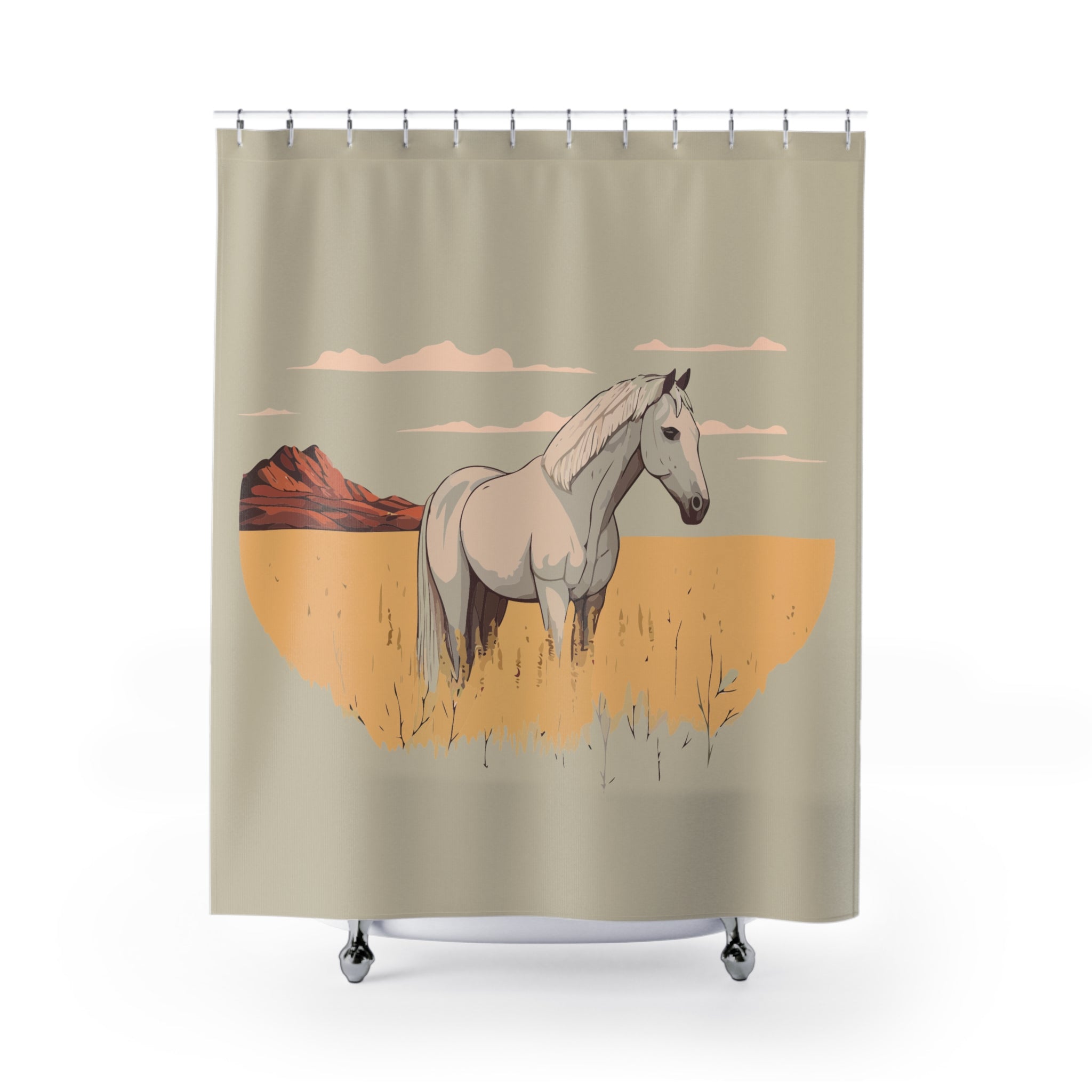 Elegant White Horse Shower Curtain Gift: Western Tranquility for Rustic Homes