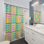 Pink, Yellow, Green & Blue Geometric Square Shower Curtain