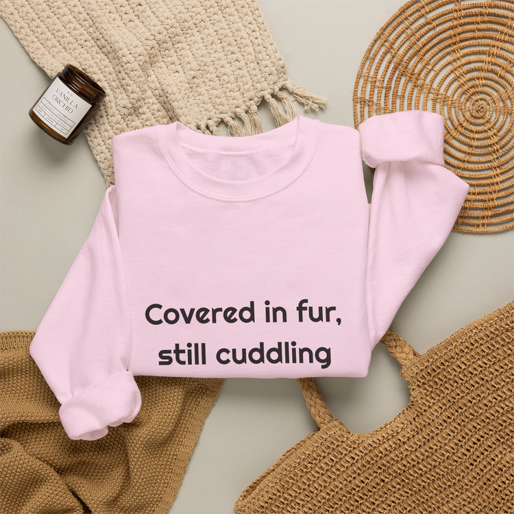 Covered in fur still cuddling DTG Printed for Cozy Pet Fans sweatshirt in light-pink – original NewGiftDay design