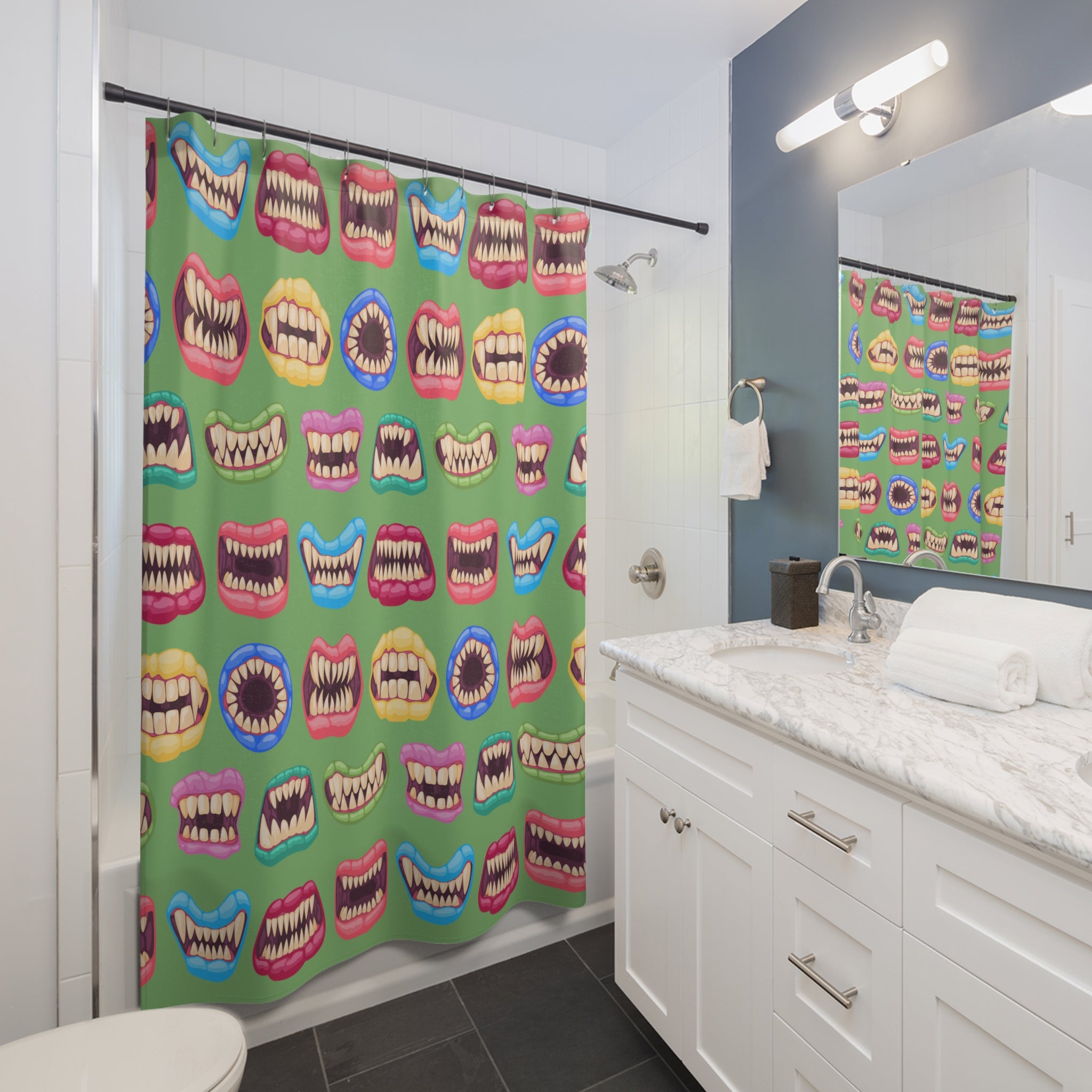 Quirky Monster Mouths Pattern Shower Curtain Gift: Playfully Spooky for Unique Homes