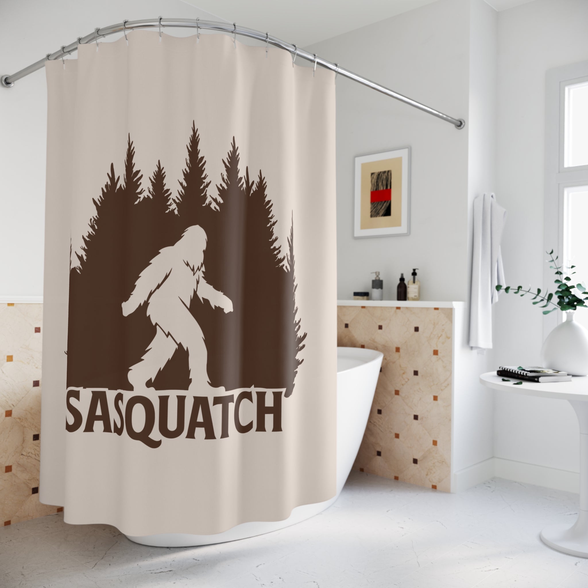 Sasquatch Forest Graphic Shower Curtain Gift: Cryptid Lore for Rustic Retreats