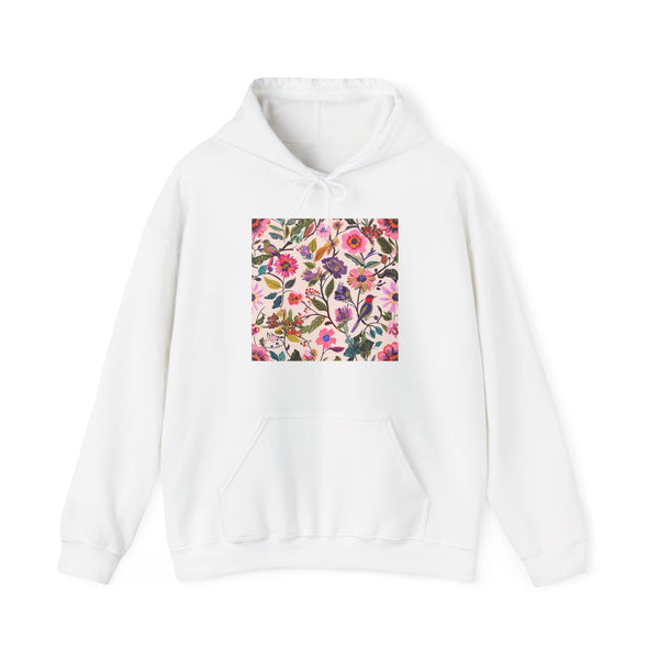 Blush Bird Garden DTG Printed Hoodie for Cozy Petal Days design