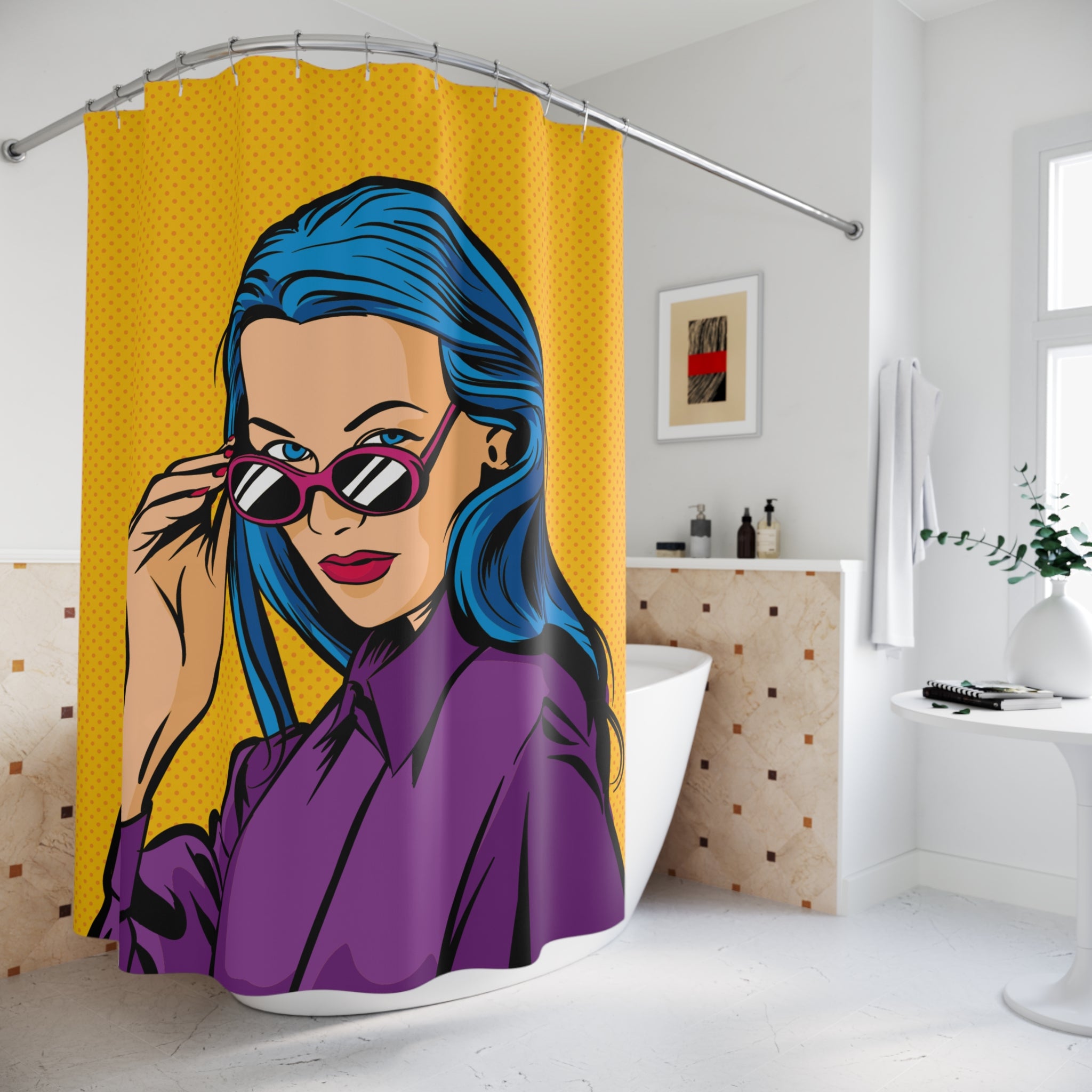 Pop Art Woman with Sunglasses Shower Curtain Gift: Retro Chic for Sophisticated Homes