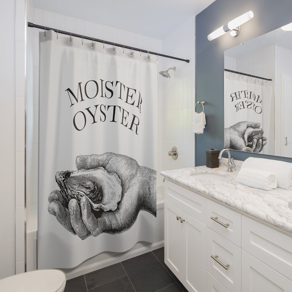Moister Oyster Graphic Shower Curtain Gift: Witty Novelty for Edgy Humor