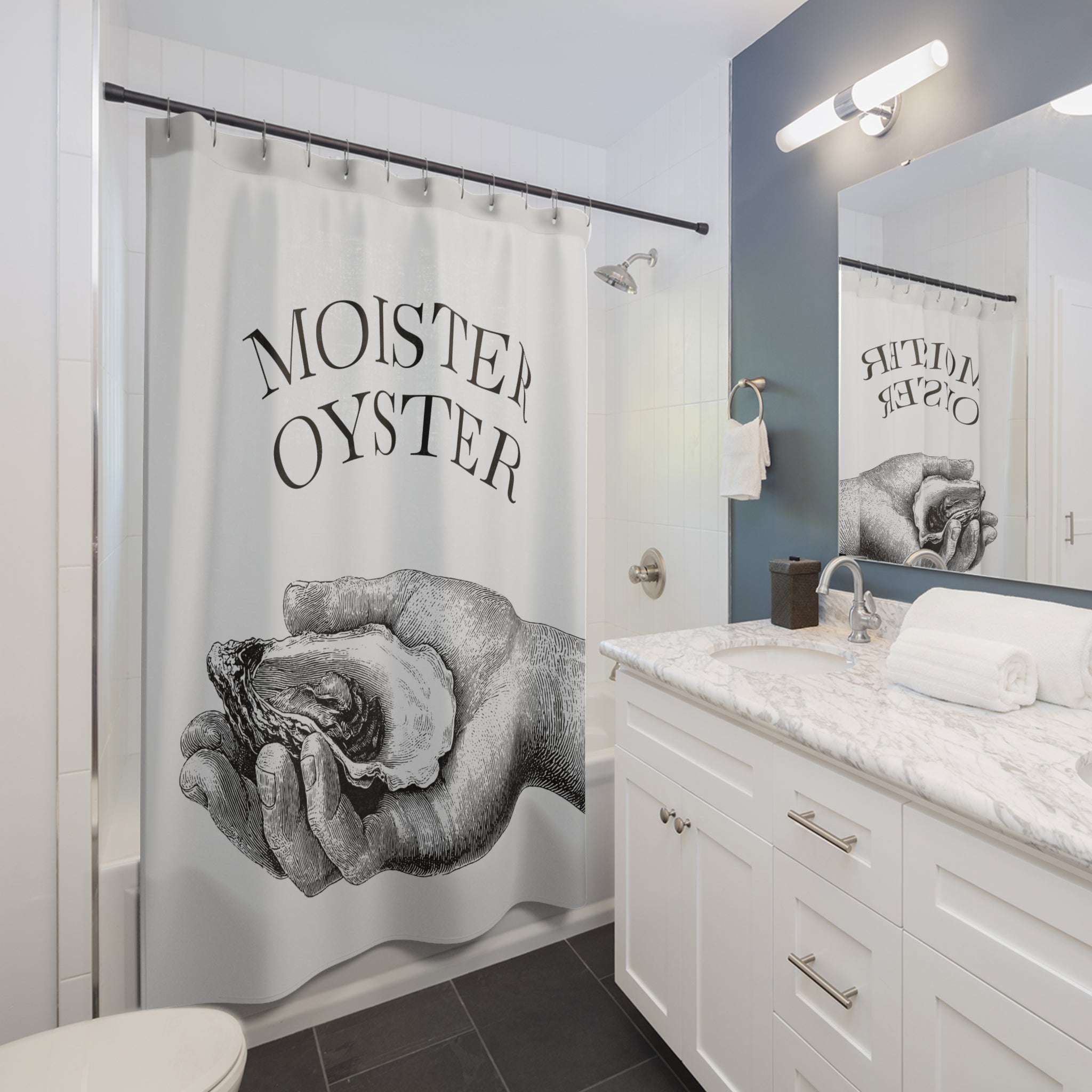 Moister Oyster Graphic Shower Curtain Gift: Witty Novelty for Edgy Humor