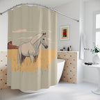 Elegant White Horse Shower Curtain Gift: Western Tranquility for Rustic Homes