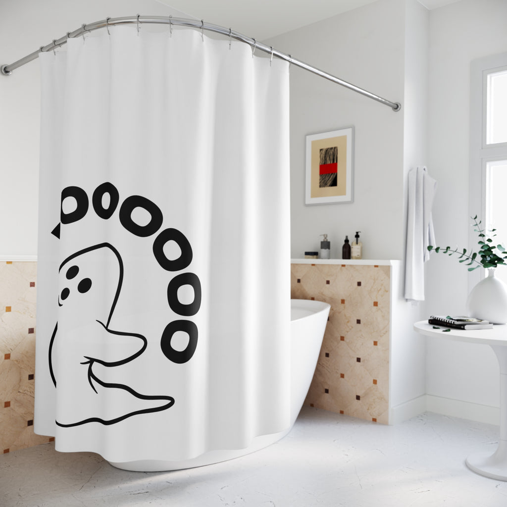 "BOOOOOO" Playful Ghost Shower Curtain Gift: Whimsical Fright for Fun Homes