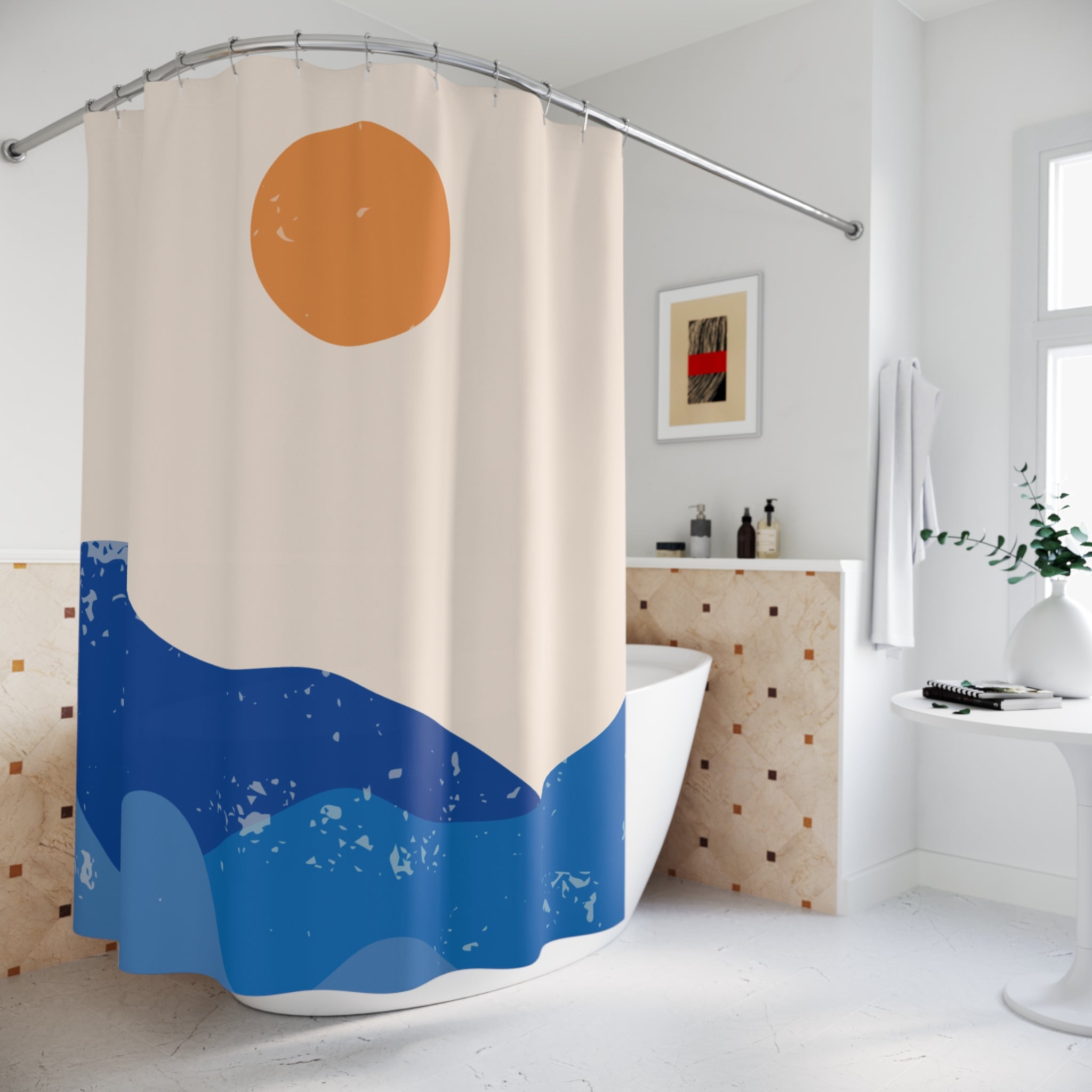 Abstract Coastal Wave Shower Curtain Gift: Minimalist Serenity for Tranquil Homes