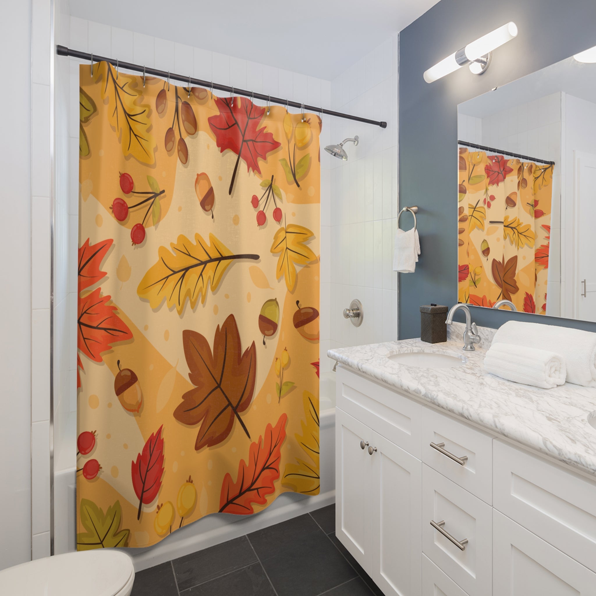 Vibrant Autumn Harvest Pattern Shower Curtain Gift: Festive Fall for Lively Homes