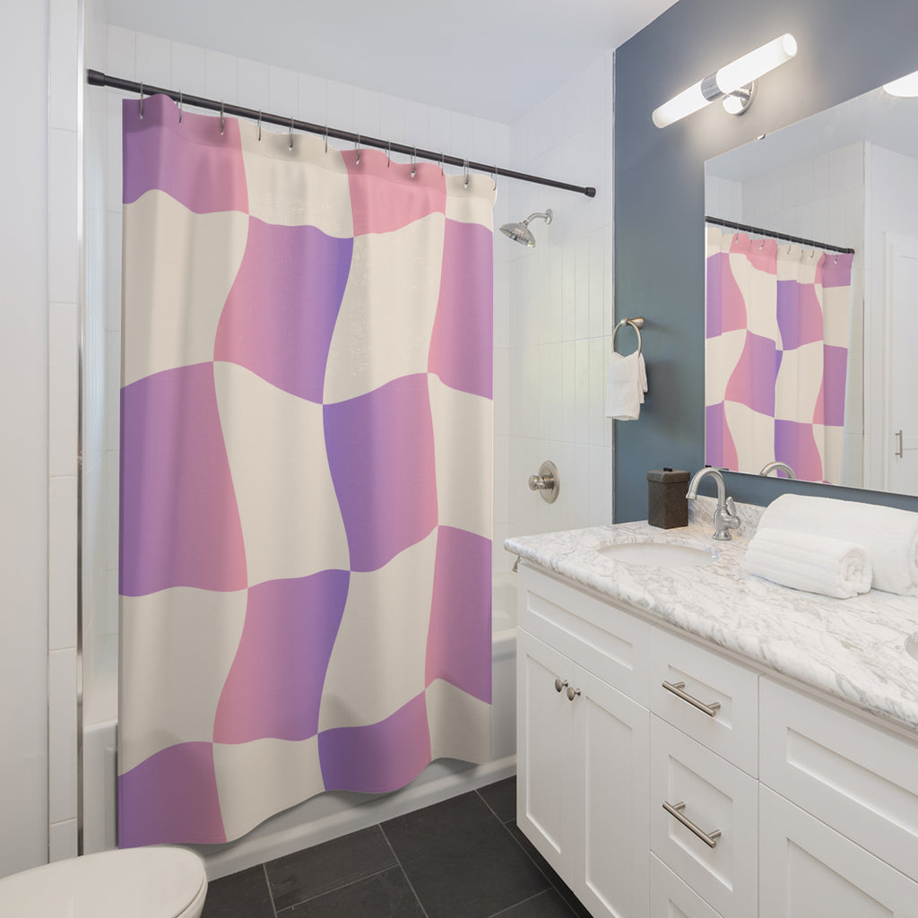 Wavy Pastel Checkerboard Shower Curtain Gift: Dreamy Retro for Serene Spaces