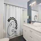 "BOOOOOO" Playful Ghost Shower Curtain Gift: Whimsical Fright for Fun Homes