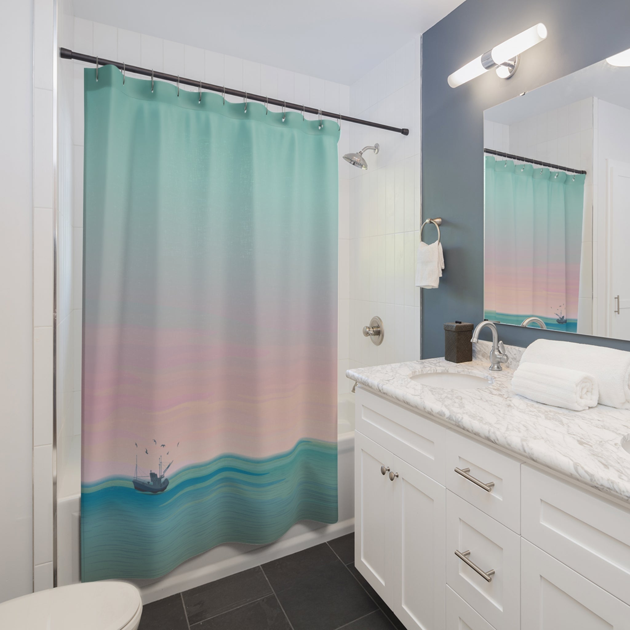 Abstract Sunset Sail Shower Curtain Gift: Coastal Calm for Serene Spaces