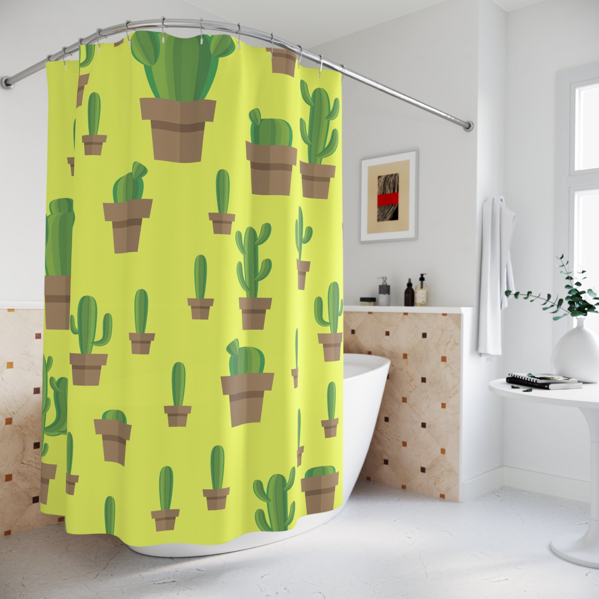 Minimalist Potted Cactus Shower Curtain Gift: Desert Chic for Modern Homes