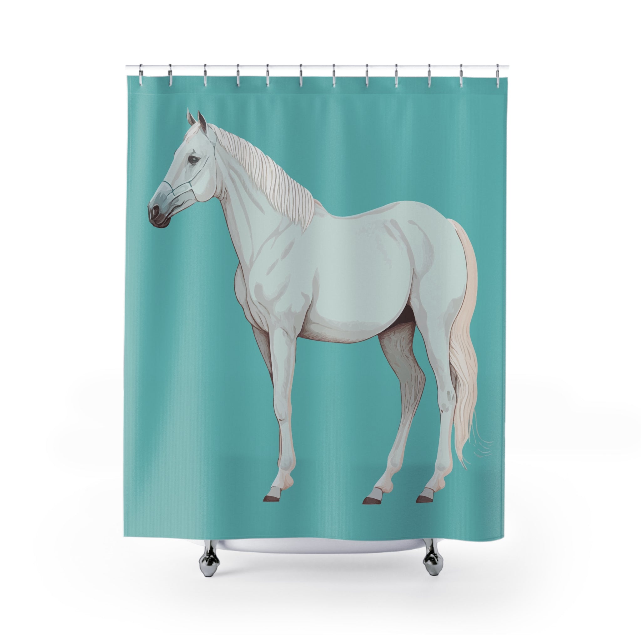 White Arabian Horse Art Shower Curtain Gift: Coastal Elegance for Refined Homes