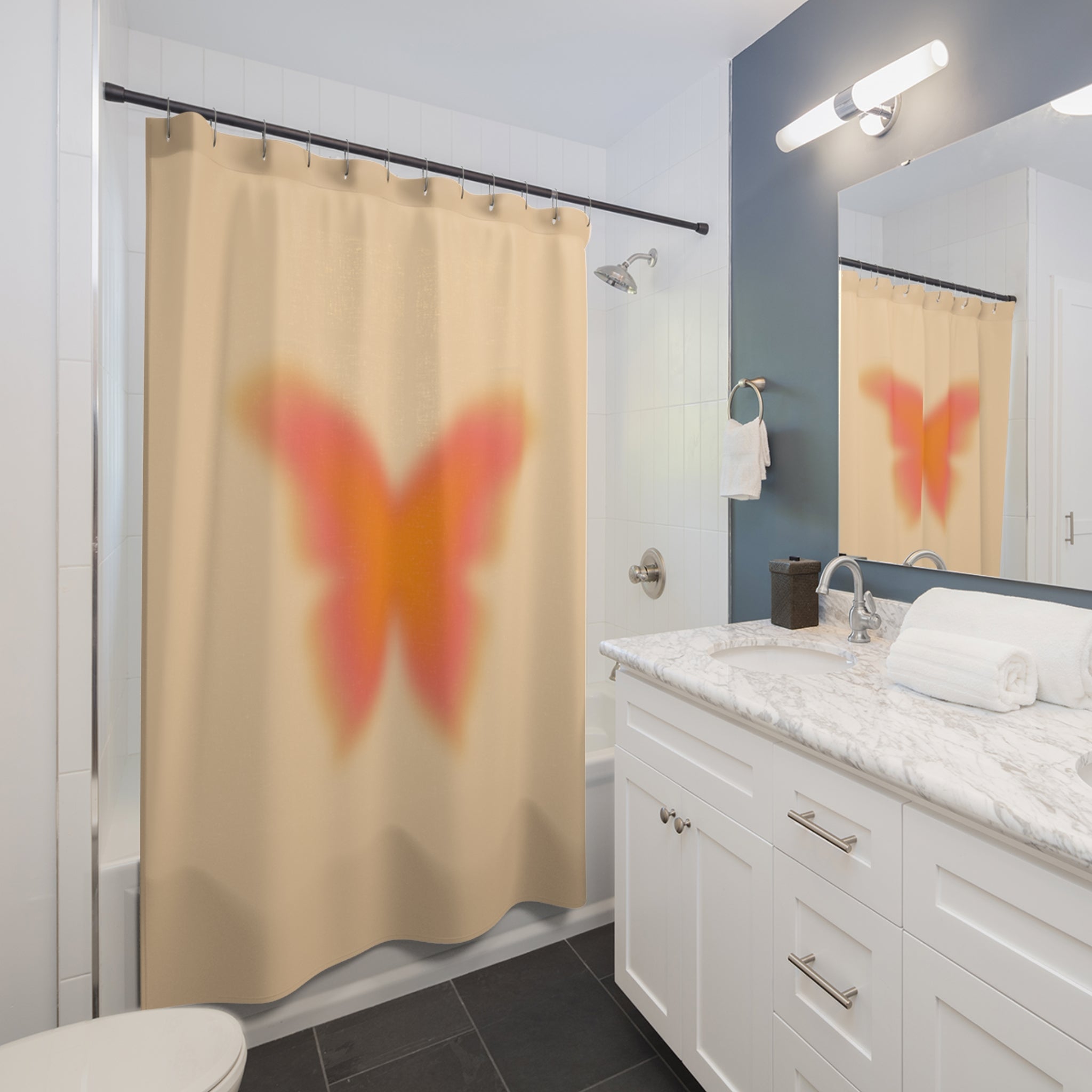 Warm Aura Butterfly Shower Curtain Gift: Golden Hues for Cozy Escapes