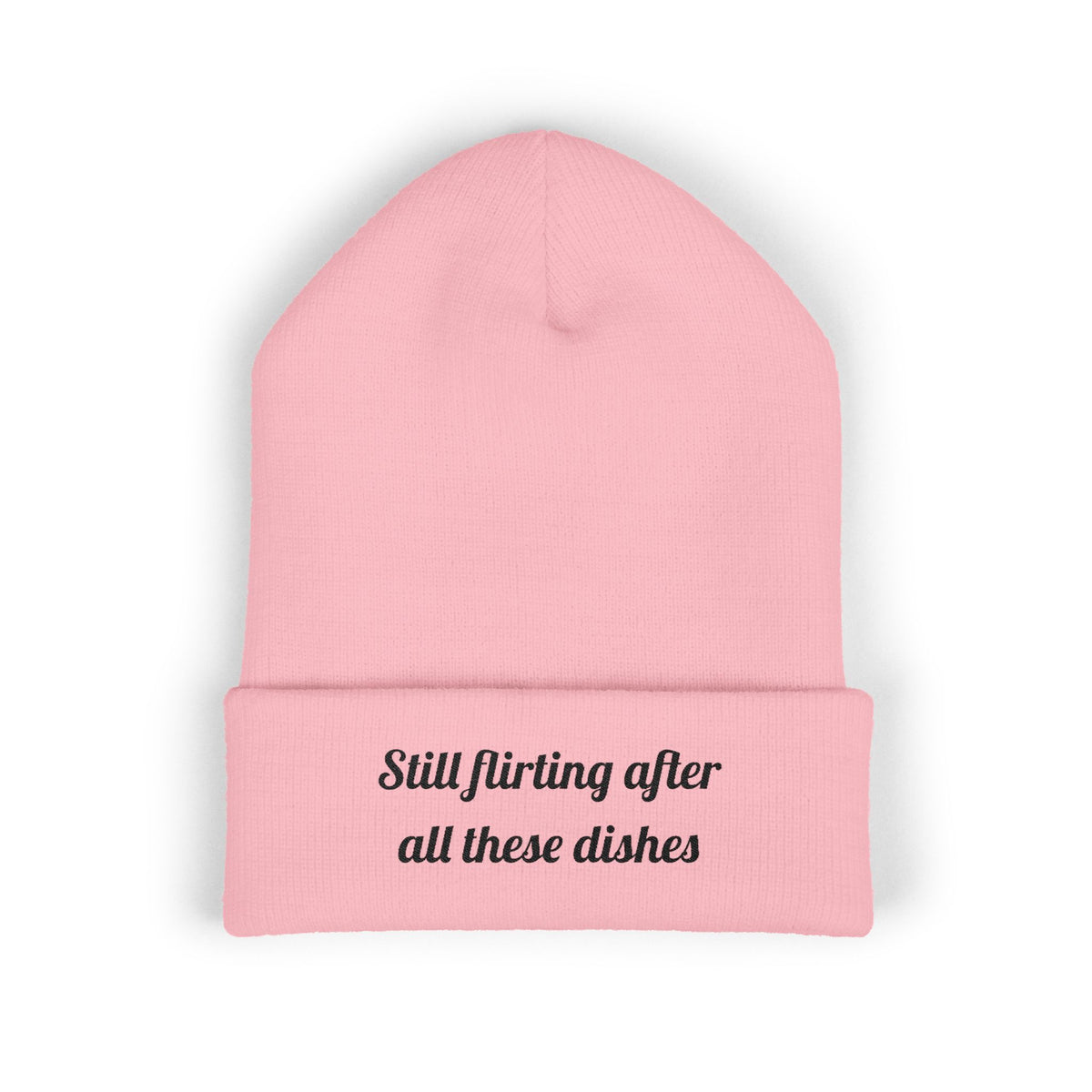 Still flirting after all these dishes Printed Cuffed for Chilly Laughs beanie – original NewGiftDay design, view 2