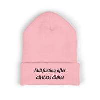 Still flirting after all these dishes Printed Cuffed for Chilly Laughs beanie – original NewGiftDay design, view 2