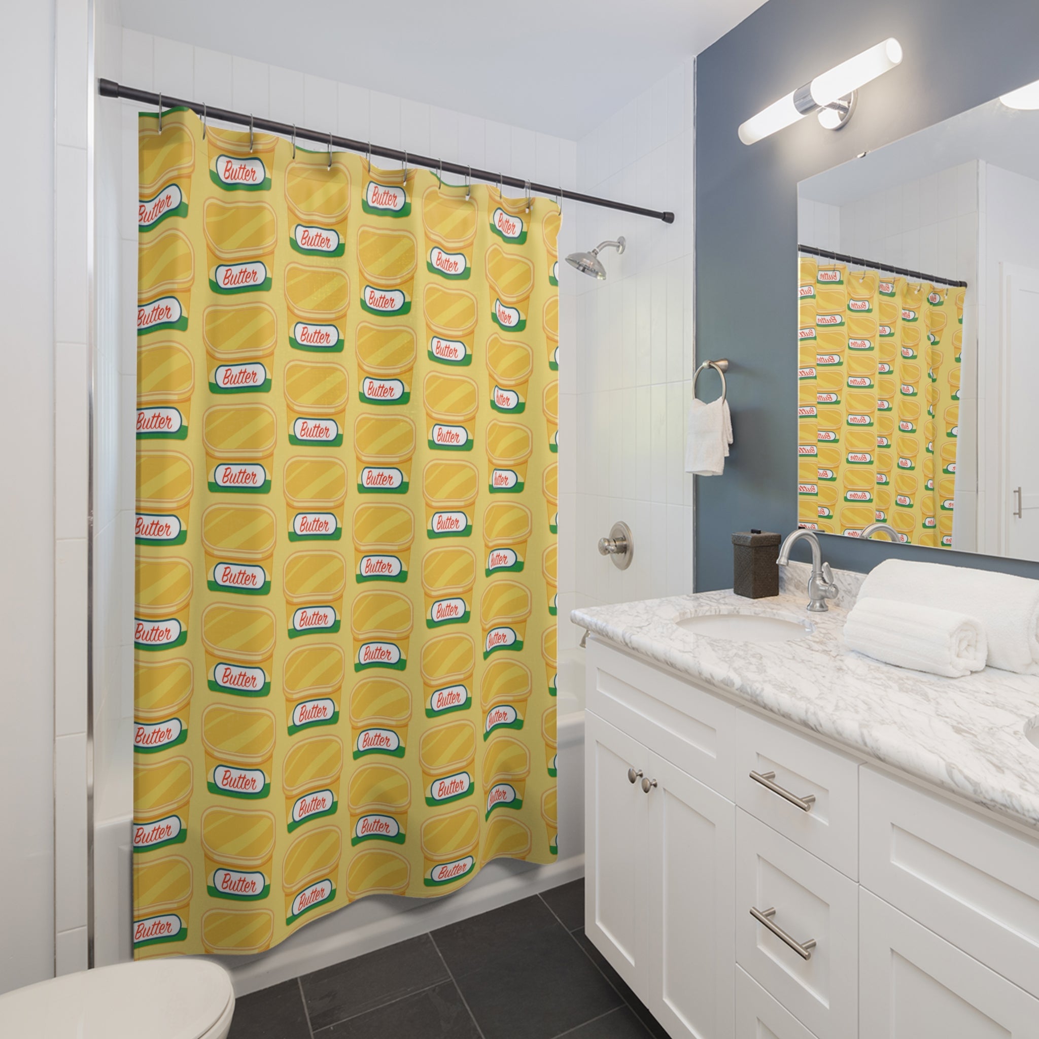 Butter Tub Pop Art Shower Curtain Gift: Golden Comfort for Foodie Homes