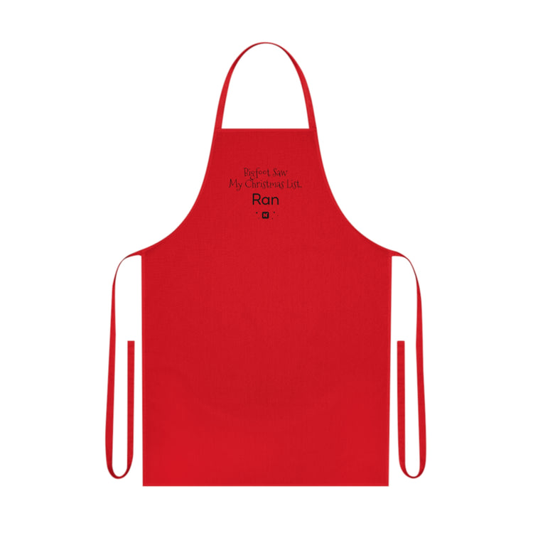 Bigfoot Christmas List apron in red – original NewGiftDay design