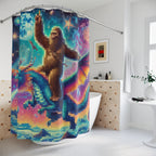 Epic Pixel Fantasy Shower Curtain Gift: Sasquatch Dragon Ride for Legend Homes