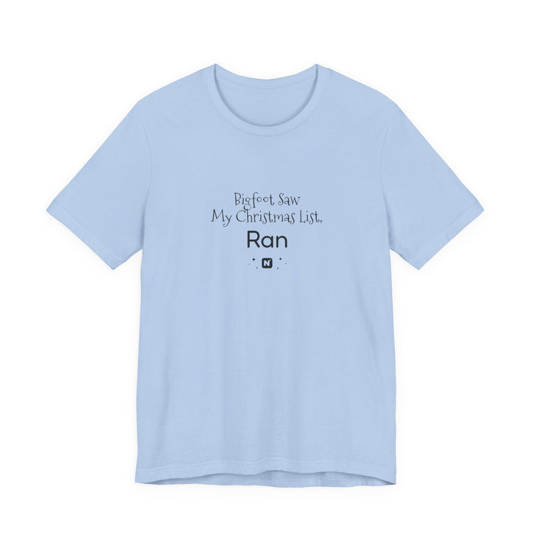 Bigfoot Christmas List T-shirt in baby-blue – original NewGiftDay design