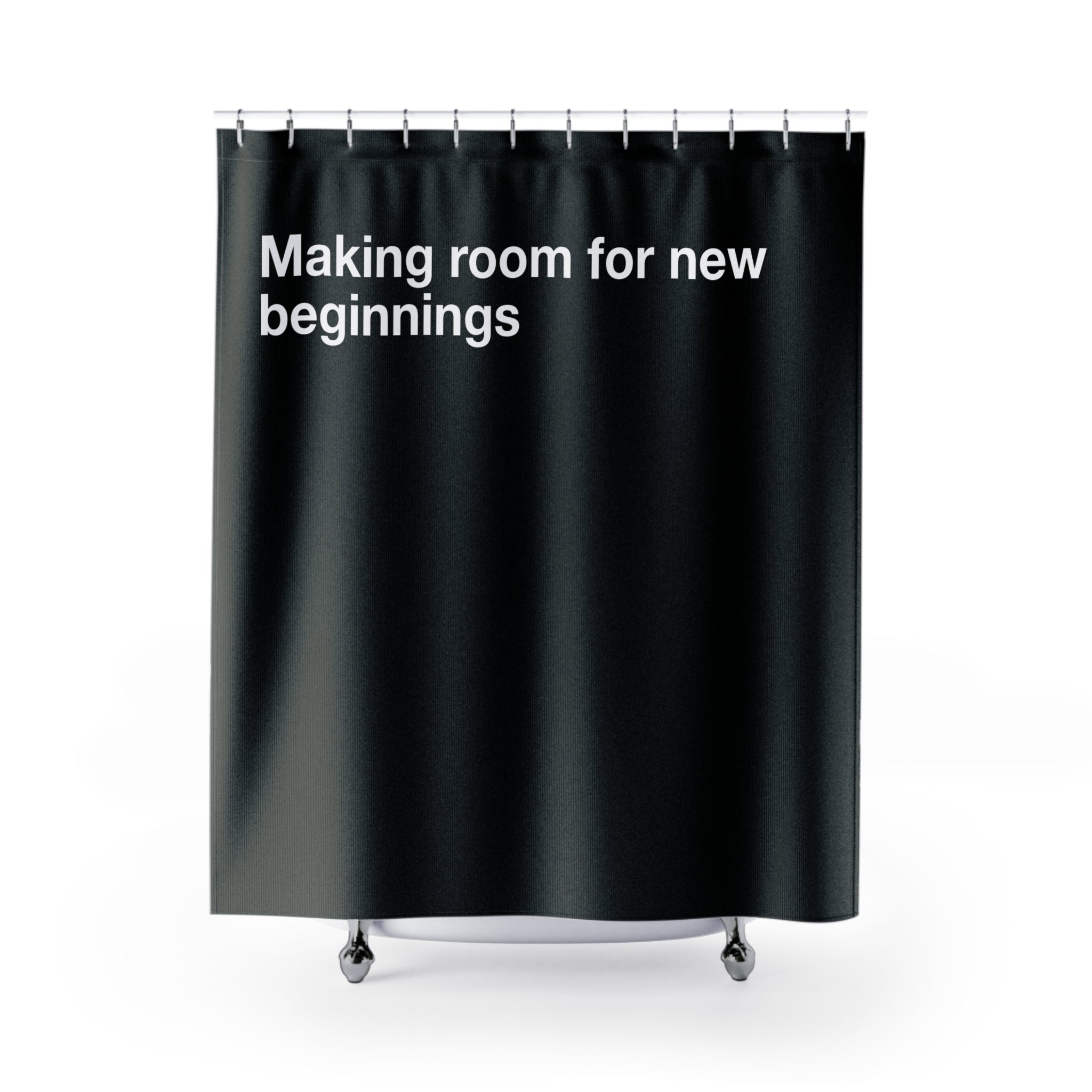 "New Beginnings" Slogan Shower Curtain Gift: Inspiring Art for Transitional Homes