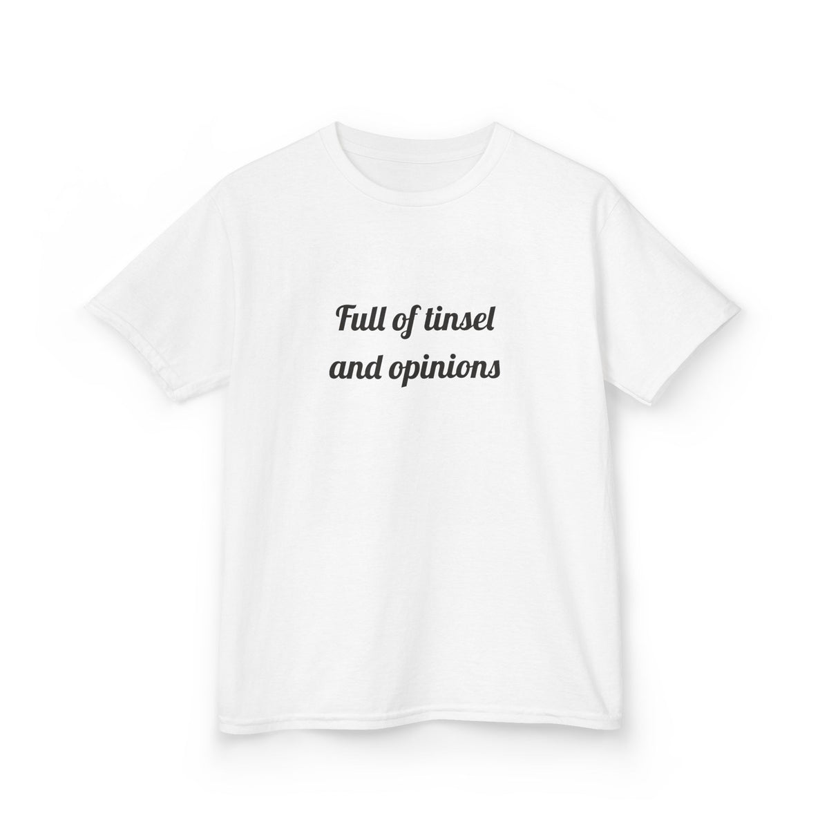 Full of tinsel and opinions DTG Printed for Holiday Giggles kids tee – original NewGiftDay design, view 6