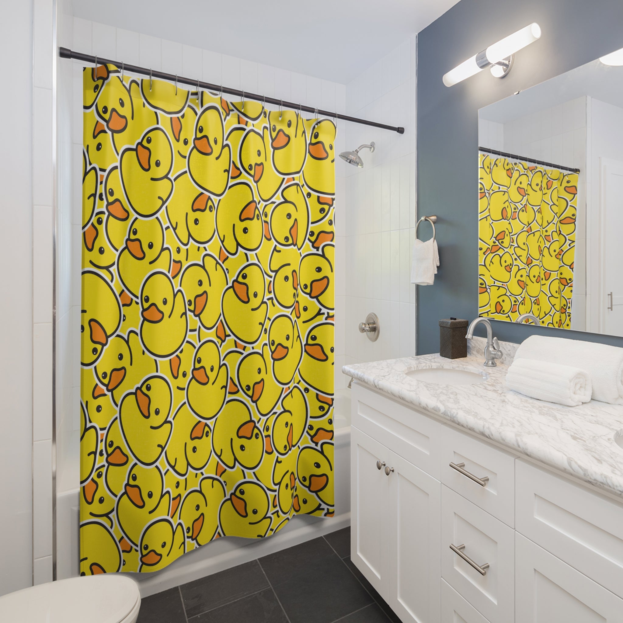 Rubber Ducky Chaos Pattern Shower Curtain Gift: Nostalgic Fun for Playful Homes