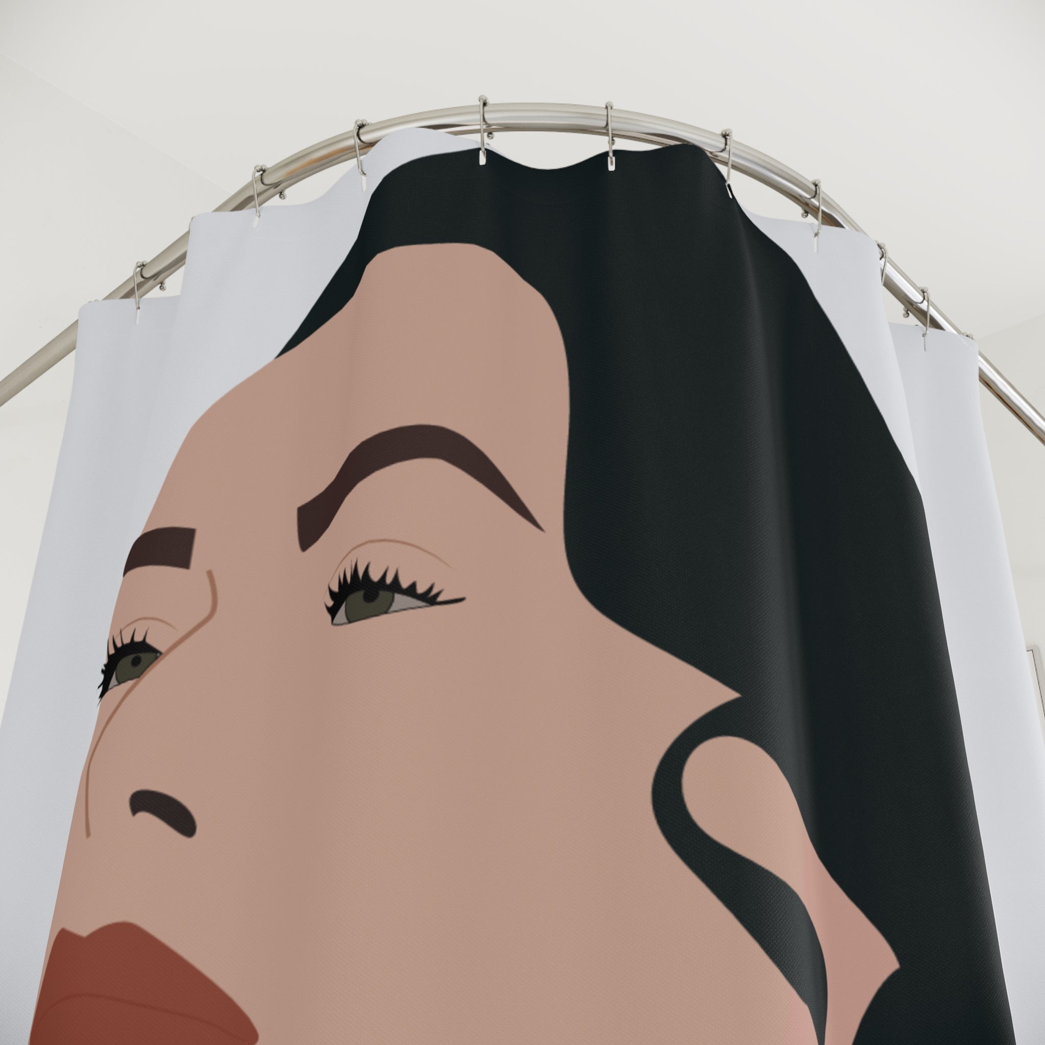 "Gaze Upward" Minimalist Woman Shower Curtain Gift: Empowering Art for Reflective Spaces