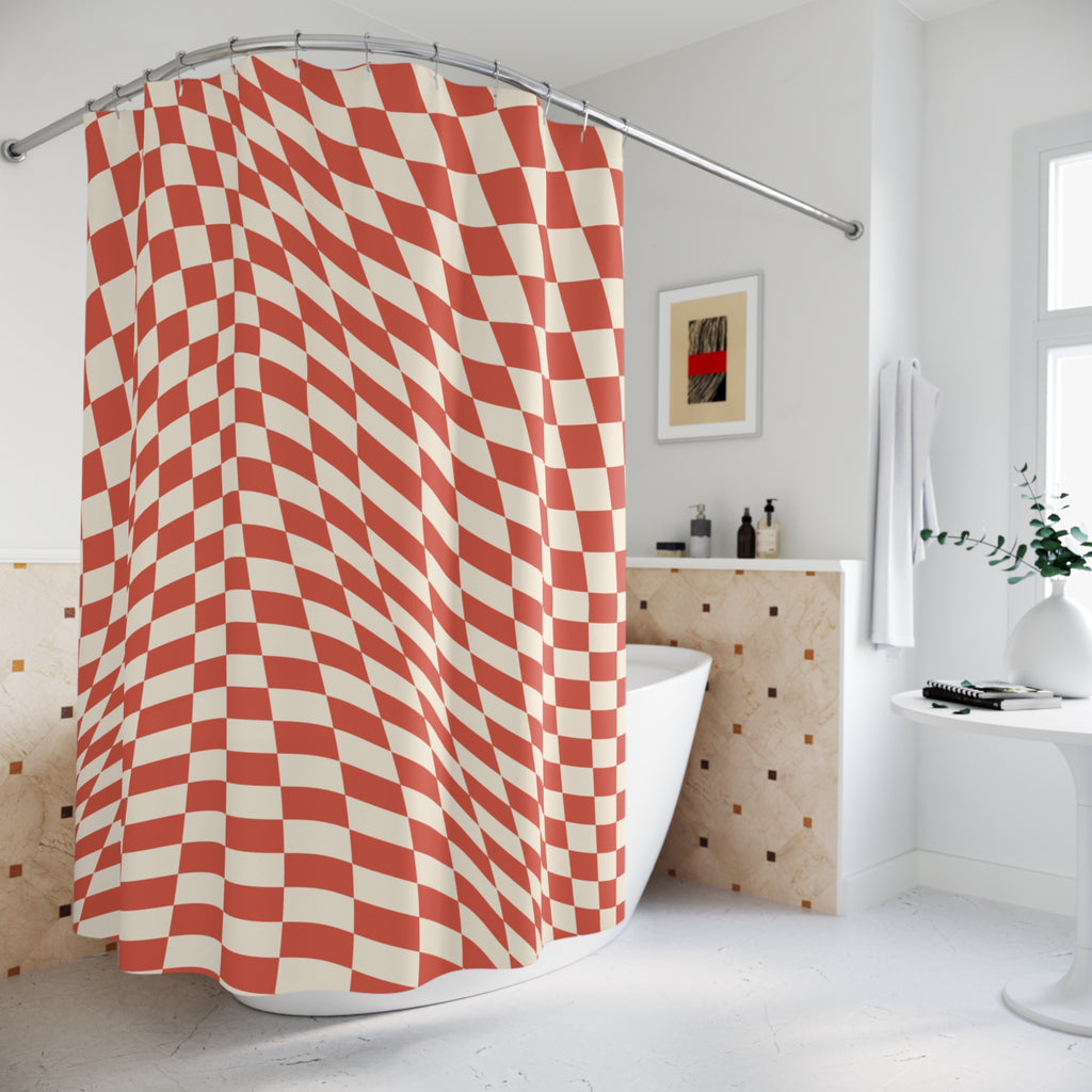 Wavy Checkerboard Illusion Shower Curtain Gift: Retro Pop for Playful Homes