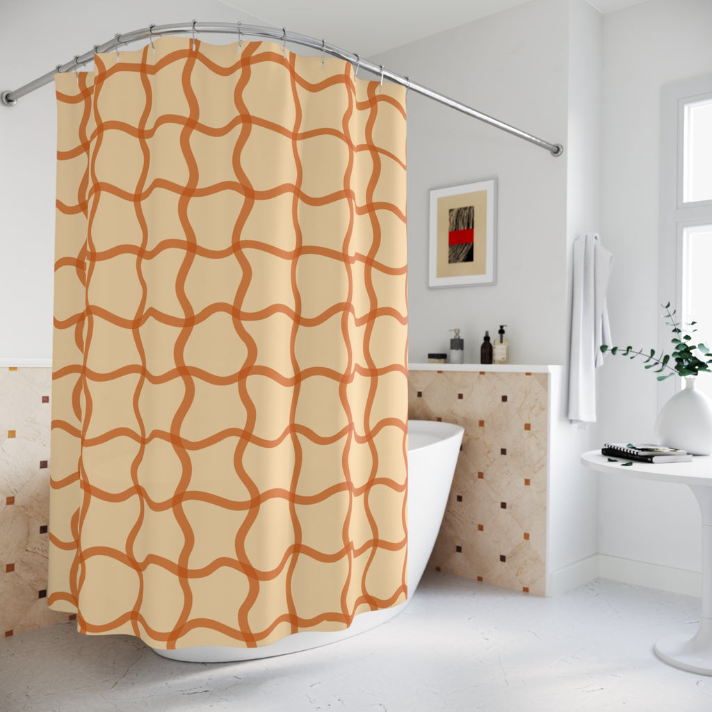 Terracotta Woven Grid Shower Curtain Gift: Warm Modernism for Soothing Spaces